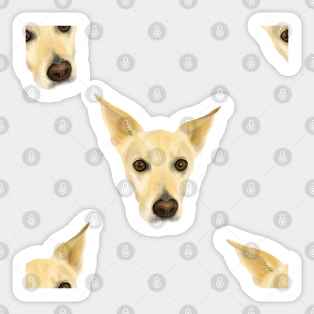 Cute White Dog Faces - Pop Art Pattern on Sartre Blue Palette Sticker by andreeadumez